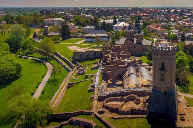 Vlad the Impaler Royal Court from Târgoviște, Peleș Castle and Dracula grave - Chindiei Tower and Vlad’s Târgoviște backdrop